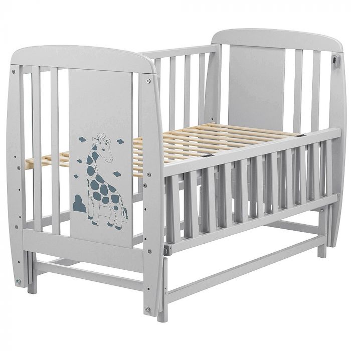 Кроватка Babyroom Жирафик маятник, откидной бок DJMO-02  бук серый