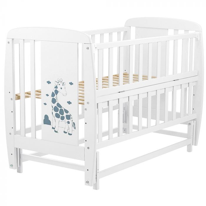 Кроватка Babyroom Жирафик маятник, откидной бок DJMO-02  бук белый