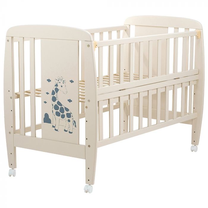 Кроватка Babyroom Жирафик откидной бок, колеса DJO-01 бук слоновая кость