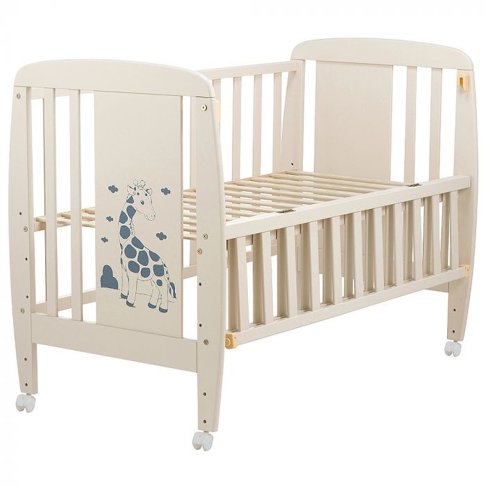 Кроватка Babyroom Жирафик откидной бок, колеса DJO-01 бук слоновая кость